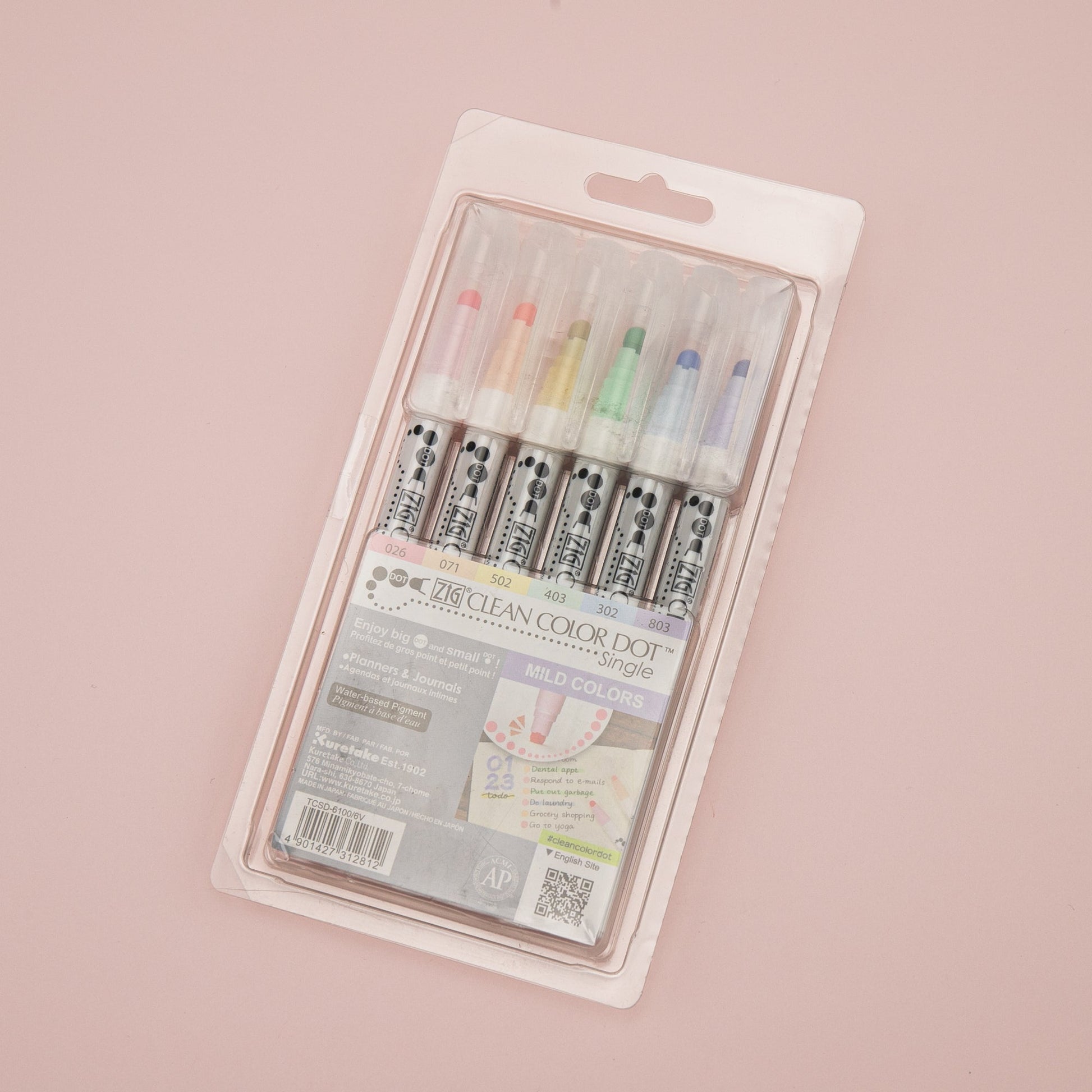 Kuretake Zig Clean Colour Dot Single Marker -  6 Colors Set - Stationery Pal